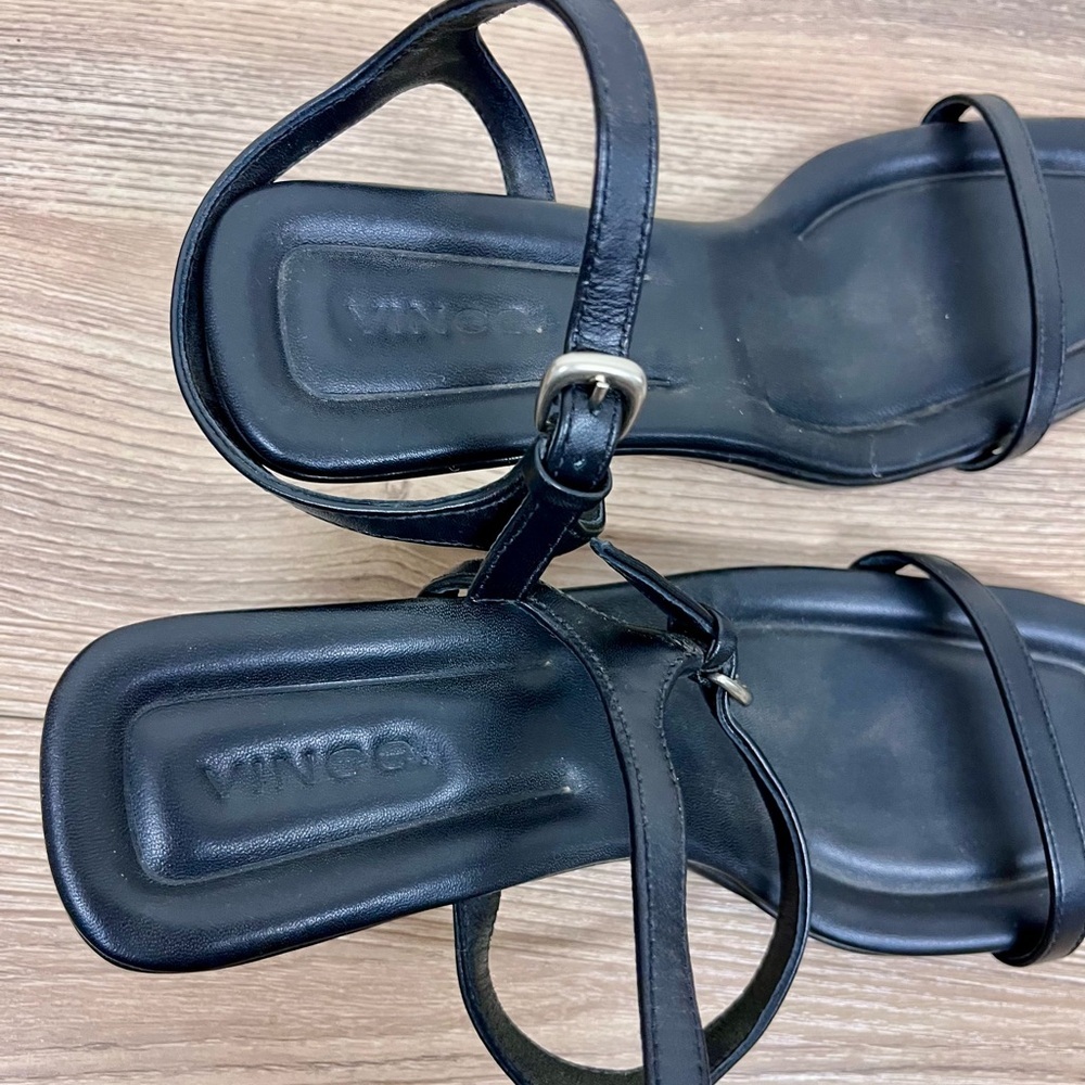 Vince Black Coco Leather Heeled Sandal Size 6.5 - Picture 6 of 9